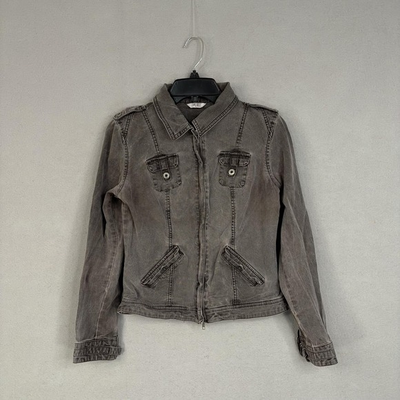 Fox Jackets & Blazers - Fox Jacket Womens Medium Gray Full Zip Front Moto Biker Utility Buckle Back